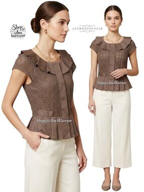 Anthropologie {Elevenses} mocha eyelet lace jacket/blazer *shop@iamwarrior